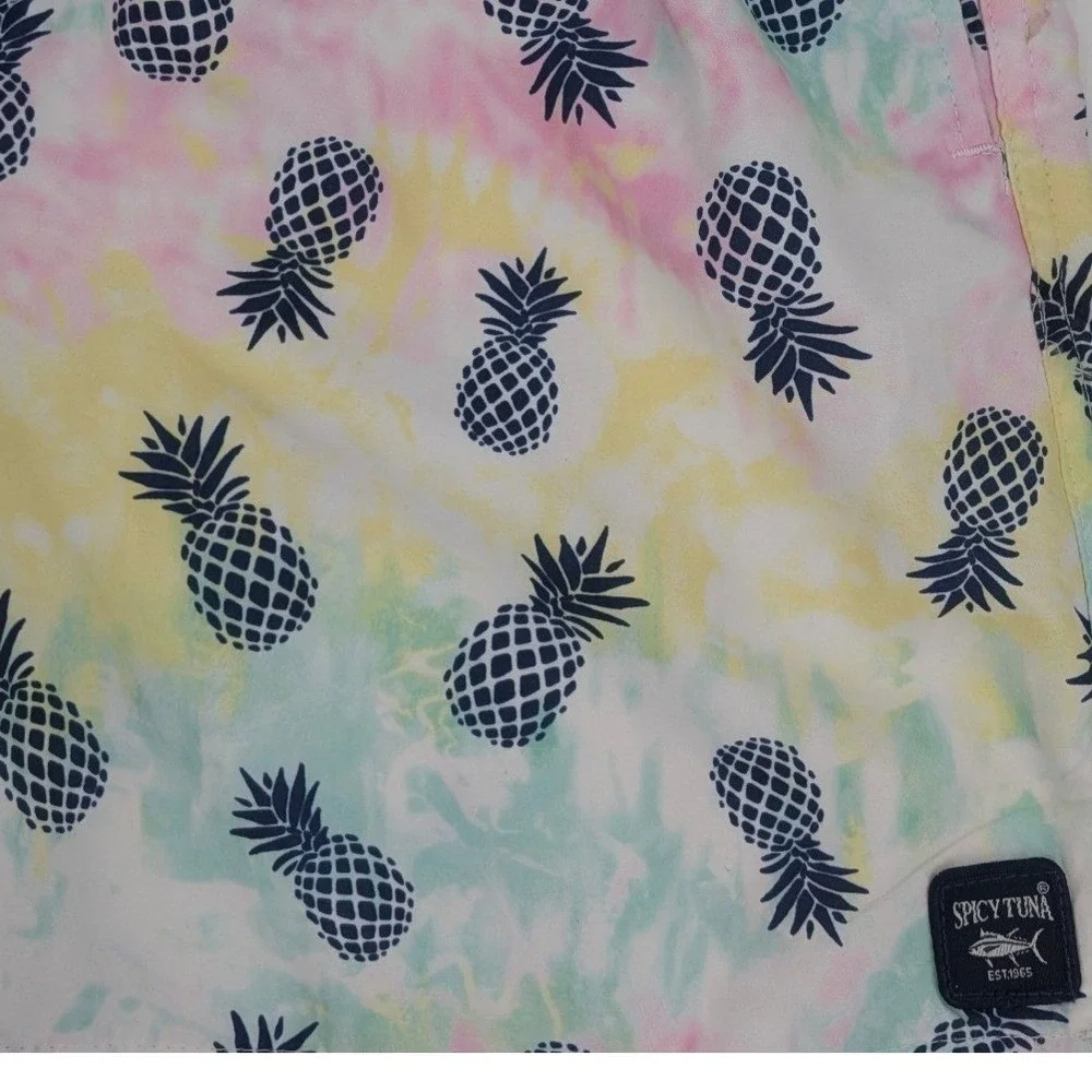 Spicy Tuna Mens Tie Dye Pineapple Print Swim Trunks Pastel Multicolor Medium‎